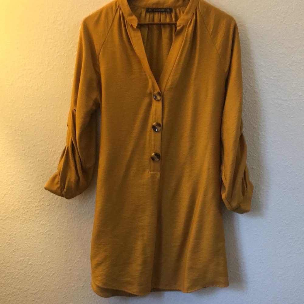 Zara mustard color shirt dress